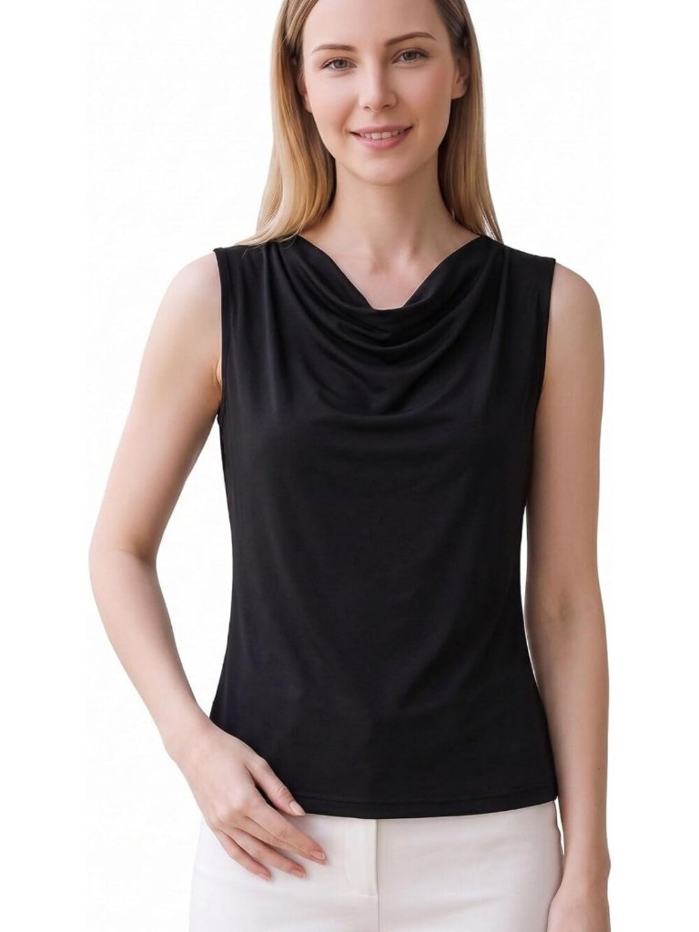 Elegant Cowl Neck Silk Tank Top for Women - Sleeveless Dressy Blouse Cami